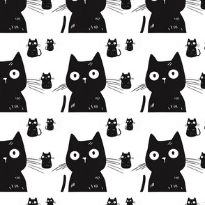Small Curious Cats Monochrome Fabric