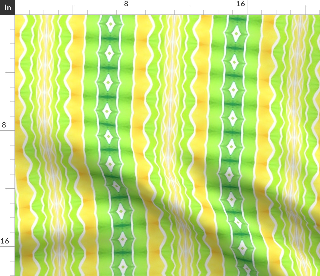 Yellow, Green and White Stripes Waves Pattern