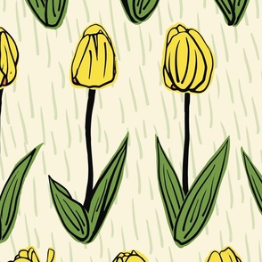 Springtime Yellow Tulip Rows - Jumbo