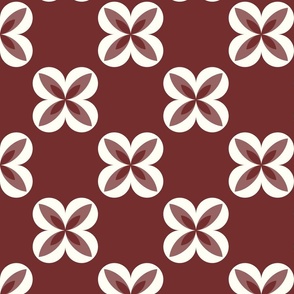 Large -Monochrome Geometric flowers in Maroon and off white Half drop