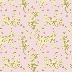 Pastel Tigers - Pink Background - Medium