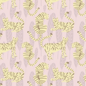 Pastel Tigers - Pink Background - Medium
