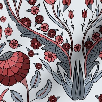 Turkish iznik floral in red and gray, 18” 