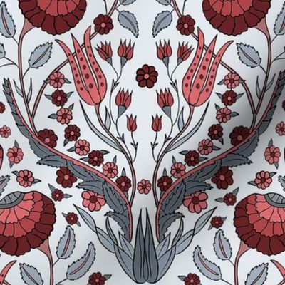 Turkish iznik floral in red and gray, 12” 