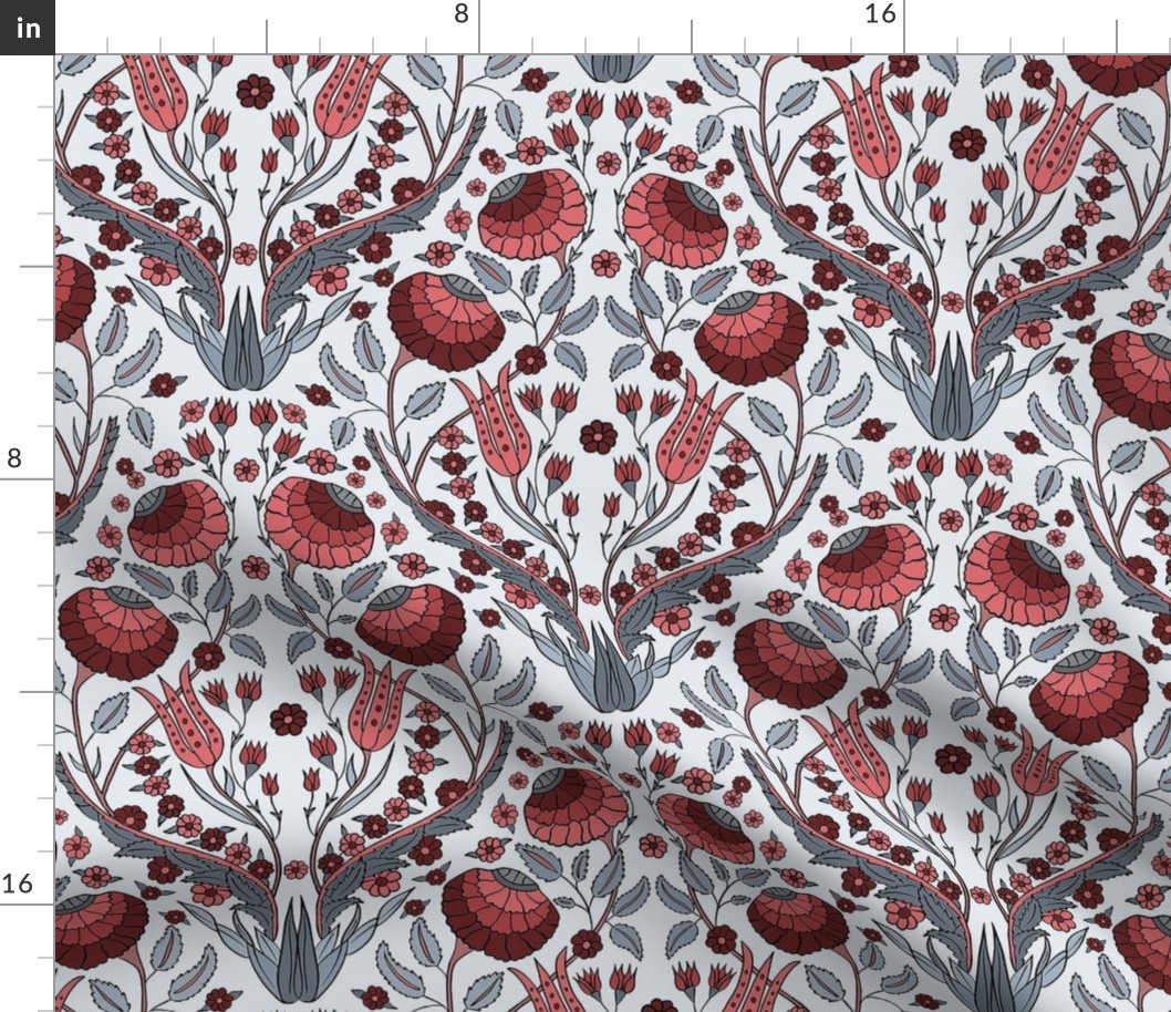 Turkish iznik floral in red and gray, 12” 