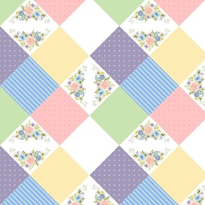 Soft Pastel Floral Spring Mock Quilt Squares Small Scale