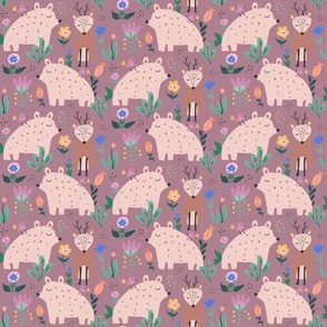 Forest Friends - Mauve Background - Small
