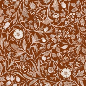 Victoria Classic-Vintage Style Floral-Garden of Red Roses-Hand-Drawn-William Morris inspired-Dark Red