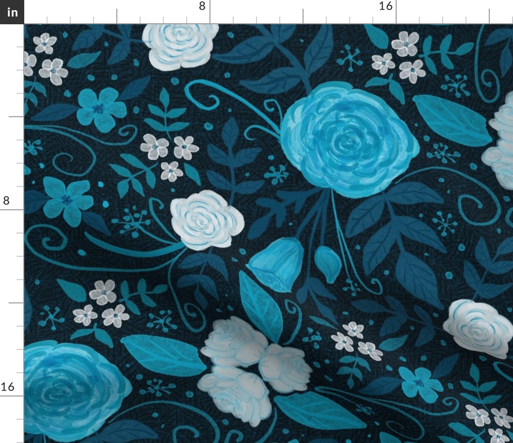 Teal Watercolor floral with roses