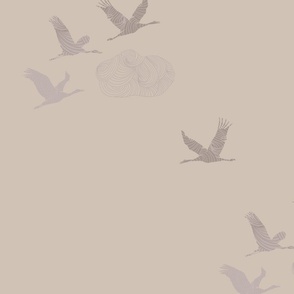 Tranquil Flying Cranes,Japanese Clouds in Warm Minimalist Earth Tones,Jumbo