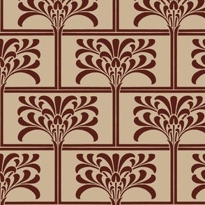 Late 1800s Vintage Floral Brick by Louis Foreman Day in Maroon on Regency Linen - Original Colors - Coordinate