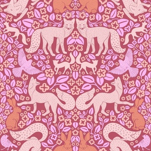 Fox Damask in Pink, Orange and Red