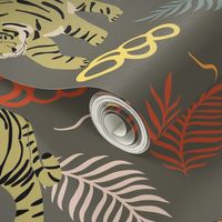Tropical Harmony: Tigers among Abstract Flora