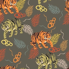 Tropical Harmony: Tigers among Abstract Flora
