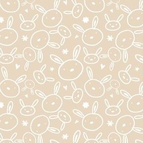 Cute Baby Bunnies Hand drawn White on Beige Earth Tone