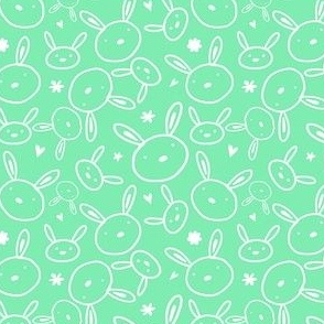 Cute Baby Bunnies Hand drawn White on Spring Green