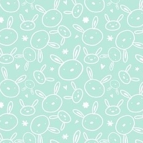 Cute Baby Bunnies Hand drawn White on Soft Duck egg Green Blue