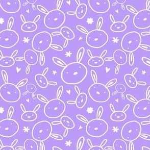 Cute Baby Bunnies Hand drawn White on Lilac Purple