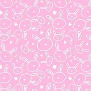 Cute Baby Bunnies Hand drawn White on Light Pink
