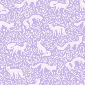 Foxies - Fox Print -  Monochrome in Lavender