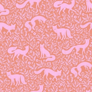 Foxies - Fox Print -  in Dark Salmon and Cool Pink