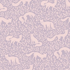 Foxies - Fox Print -  in Cool  Gray and Pale Pink