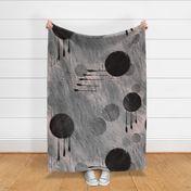 48” repeat very large Earthy minimalist painterly abstract with faux woven burlap texture in grey hues with charcoal and pale rose pink