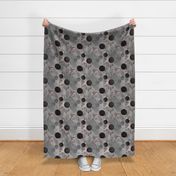12” repeat medium Earthy minimalist painterly abstract with faux woven burlap texture in dark brown, palecreams,off white hues