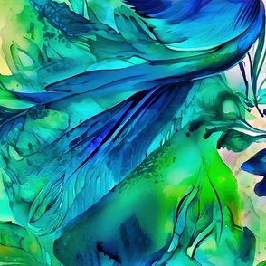 abstract blue and green birds