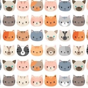 cat faces mixed on white 