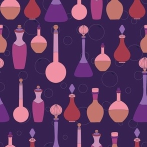 purple background with hand drawn purple potions pattern