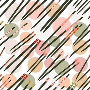 polka dot background with hand drawn black chopsticks pattern