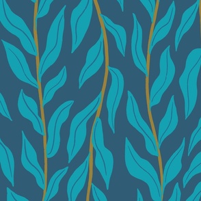 (L) Woodland Leaves - everlasting trailing vine pattern - blue and gold