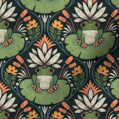 Frog and Lotus in Green and Navy – Small Scale