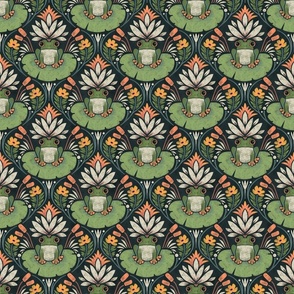 Frog and Lotus in Green and Navy – Small Scale