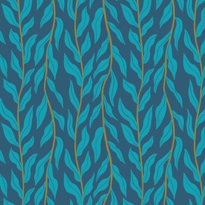 (M) Woodland Leaves - everlasting trailing vine pattern - blue and gold