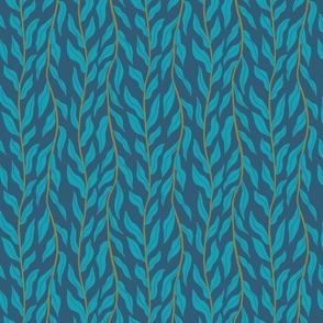 (S) Woodland Leaves - everlasting trailing vine pattern - blue and gold
