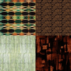 quilt one yard fat quarters  tribal world textures  collection green turquoise rust umber