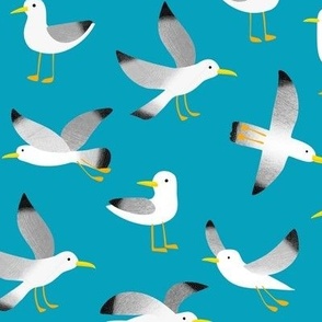 Seagulls on turquoise, medium scale by Cecca Designs