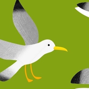Seagulls on green, large scale by Cecca Designs
