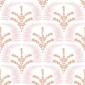 Art Nouveau Scallops / Ferns with Wintergreen Flowers / coral, pink, white