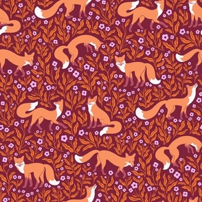 Foxies - Fox Print - Burgundy and Orange