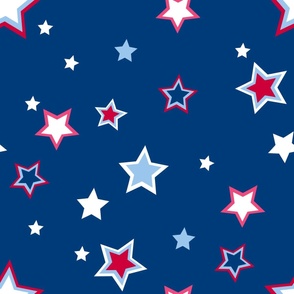 Large Red White and Blue Scattered Stars on Old Glory Blue, Patriotic, Fourth of July, Independence Day