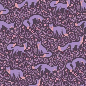 Foxies - Fox Print - Purple Taupe, Lilac and Pink