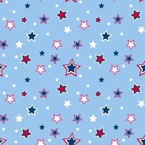Mini Red White and Blue Scattered Stars on Light Old Glory Blue, Patriotic, Fourth of July, Independence Day