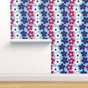 Large Red White and Blue Flower Stripes on Light Old Glory Blue, Patriotic, Fourth of July, Independence Day
