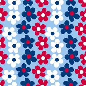 Large Red White and Blue Flower Stripes on Light Old Glory Blue, Patriotic, Fourth of July, Independence Day