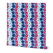 Medium Red White and Blue Flower Stripes on Light Old Glory Blue, Patriotic, Fourth of July, Independence Day