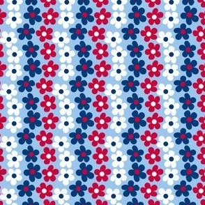 Mini Red White and Blue Flower Stripes on Light Old Glory Blue, Patriotic, Fourth of July, Independence Day