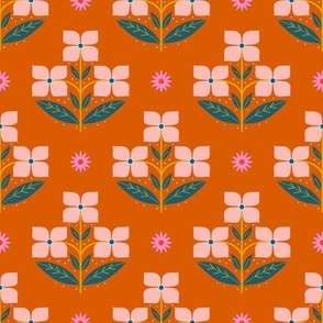 Retro Pink Floral Bunches - Terracotta 